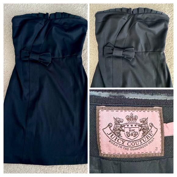 VTG Juicy Couture Strapless Formal Mini Dress Bow Corset Sz 2 Wool blend LBD - Picture 1 of 13
